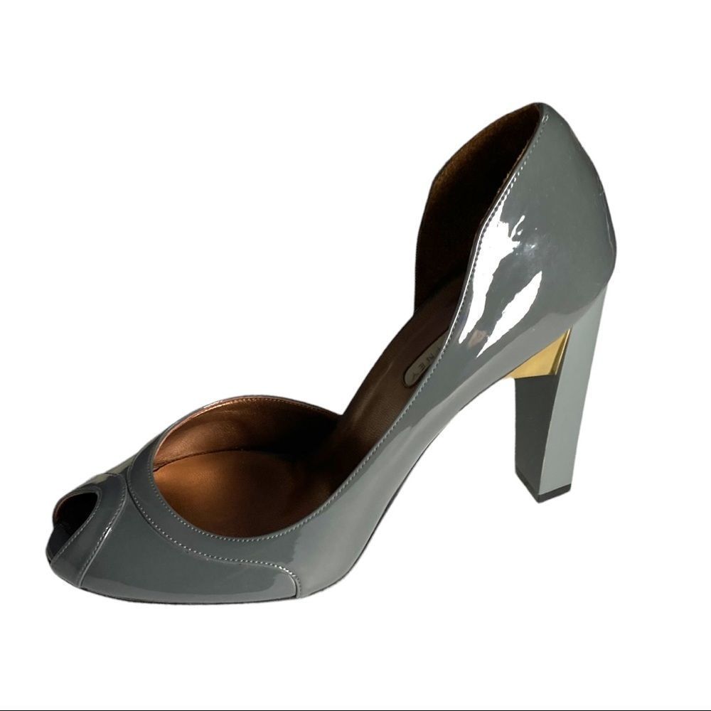 Stella McCartney Grey Faux Patent Leather Peeptoe Heels Size 38.5 (US 8)